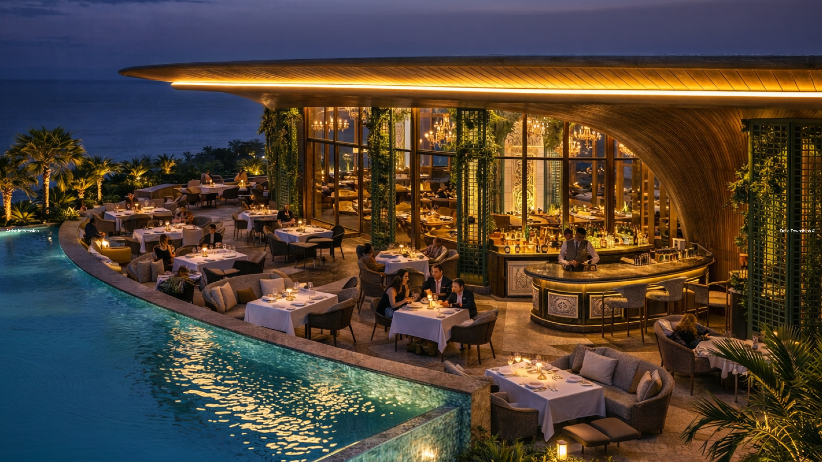 Villa Bistro dining space at Della Townships | Della Racecourse, Raipur